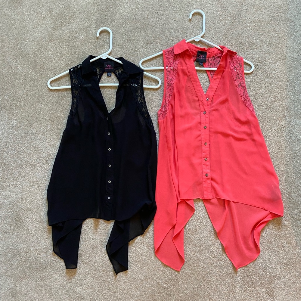 2 2B Bebe collared flowy button up tank bundle